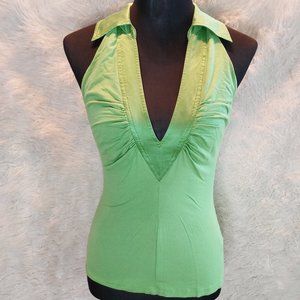 Bebe Women's Green Silk Trim Sleeveless Tank Top Siz M